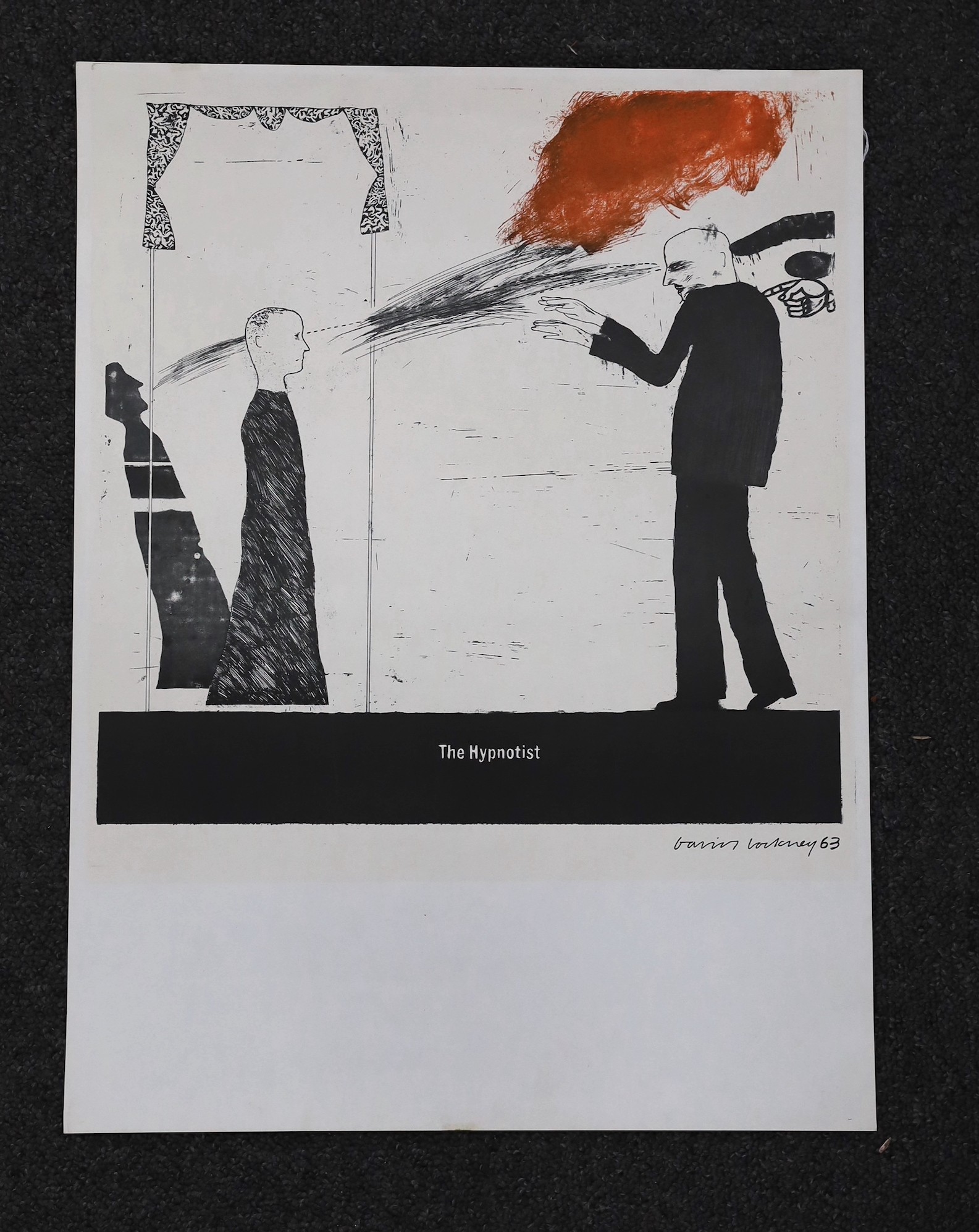 David Hockney (b.1937), offset lithograph, The Hypnotist, 1963; signed and dated within the plate, 46 x 34cm, unframed